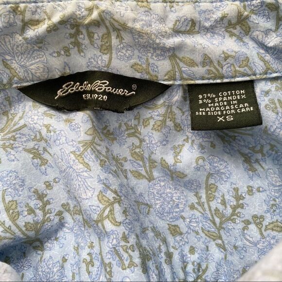Eddie Bauer Light Blue + Green Floral Print Cotton Long Sleeve Blouse XS - Picture 5 of 7